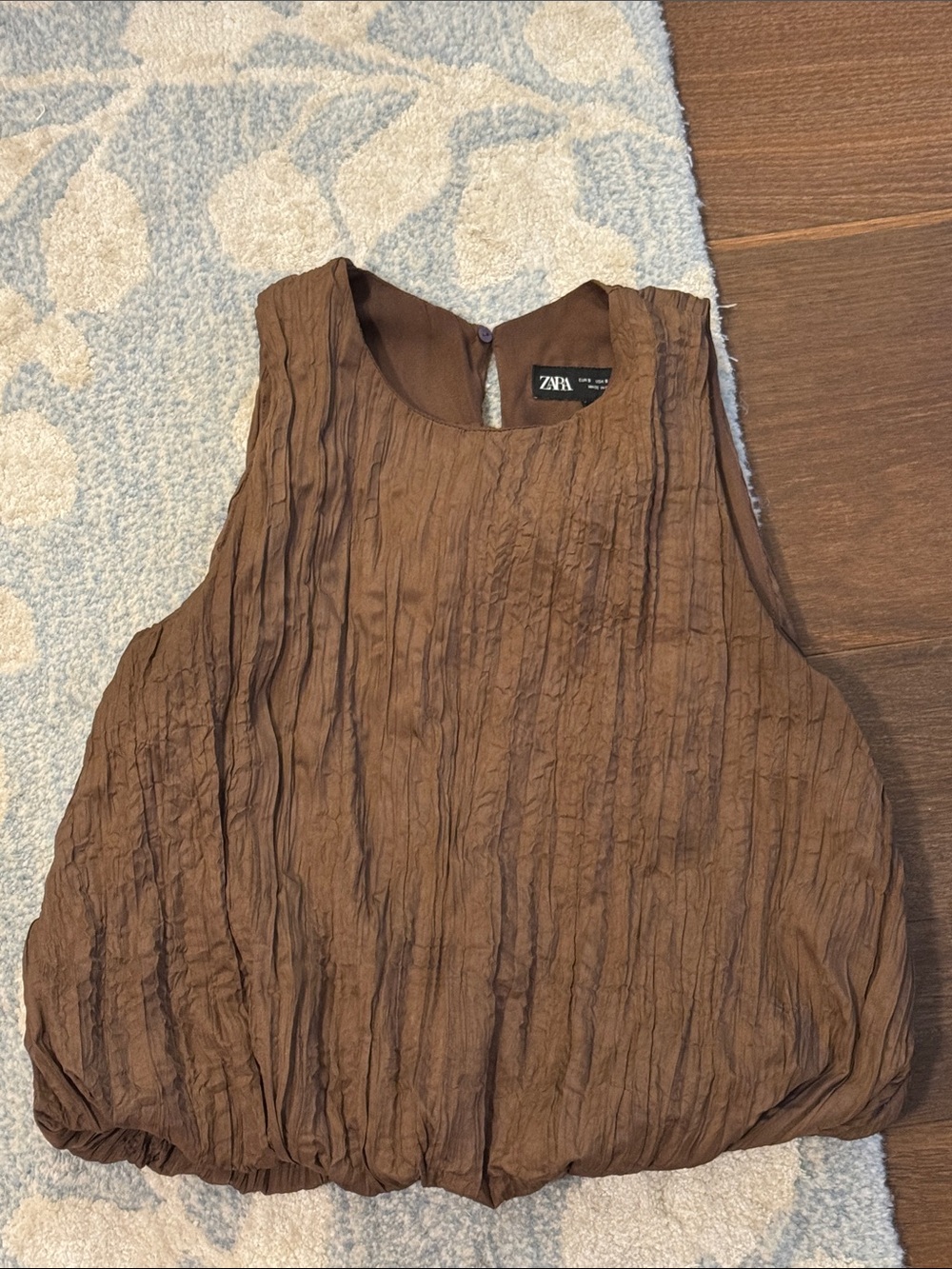 Zara Chocolate Brown Crinkled Sleeveless Tank